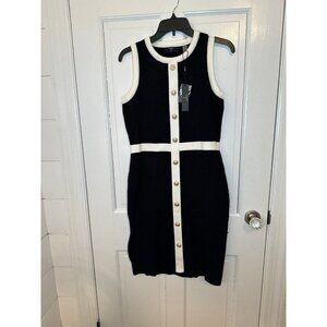 Tahari Black/White Sleeveless Sweater Dress size S NWT